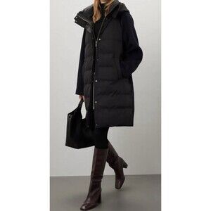 Jason Wu Mixed Media Puffer Coat M Wool Blend Black Navy Quiet Luxury Minimalist